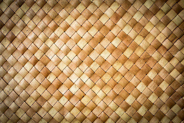 old rústico bambu rotim textura de fundo com vinheta - woven wood textured place mat imagens e fotografias de stock