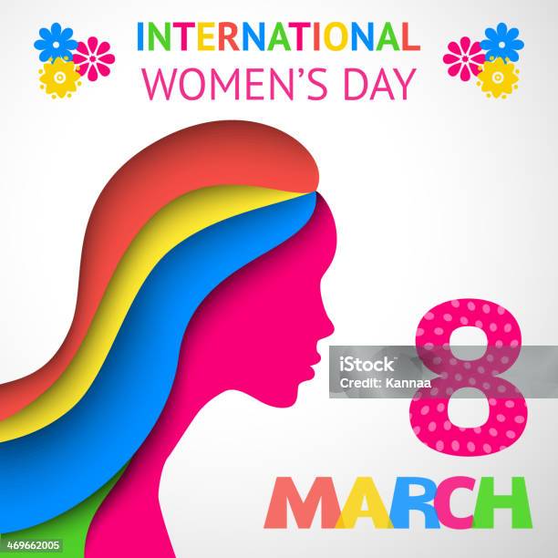 International Womens Day Multicolor Graphic For A Card Stock Illustration - Download Image Now