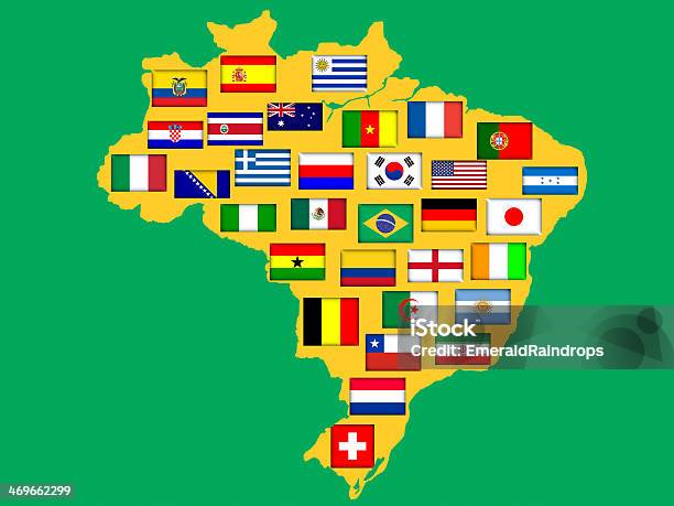 Brazil Map With Qualified Nations For 2014 Tournament Stock Photo - Download Image Now
