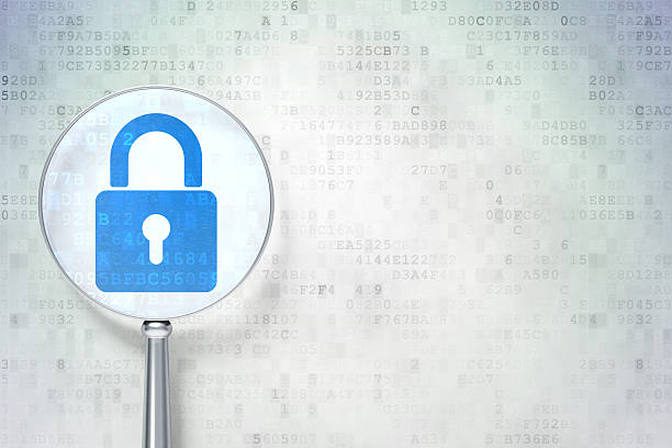 istock Digital background with a magnifying close-up of a padlock 469665555