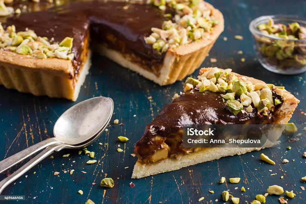 Tart with caramel, chocolate and nuts Chocolate Stock Photo