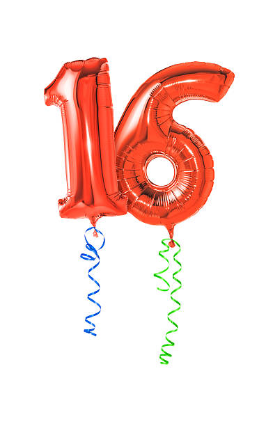 istock Red balloons with ribbon - Number 16 469666796