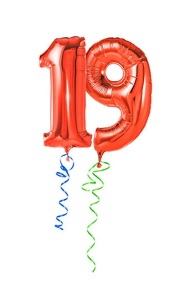 istock Red balloons with ribbon - Number 19 469666800