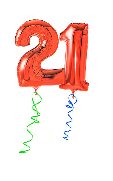 istock Red balloons with ribbon - Number 21 469666802