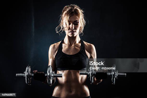 Fitness With Dumbbells Stock Photo - Download Image Now - Abdominal Muscle, Adult, Anaerobic Exercise