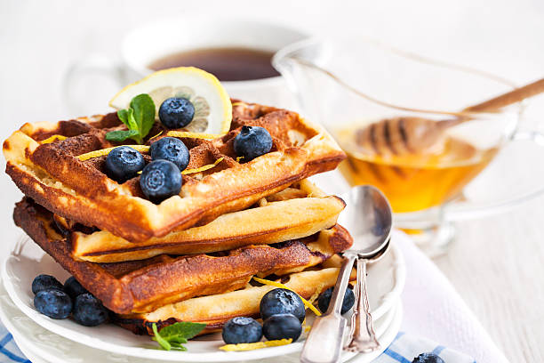 istock Lemon blueberry waffles with honey 469672502