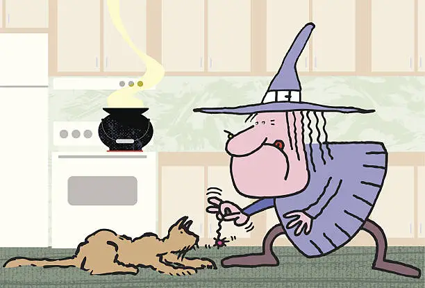 Vector illustration of Witch and cat