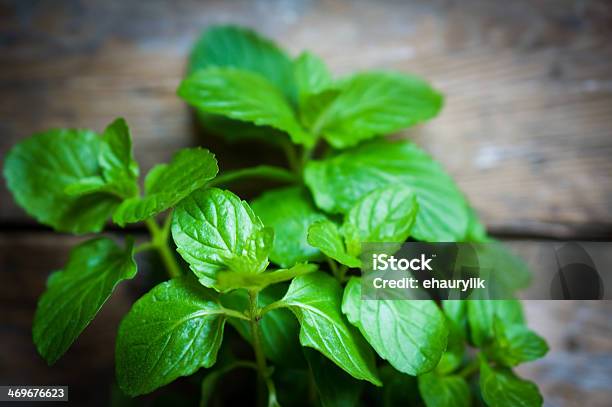 Fresh Mint On Rustic Wooden Background Stock Photo - Download Image Now - Food, Gardening, Horizontal