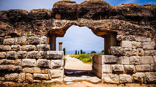 Empuries Greco-Roman archaeological sites of Ampurias (Empuries) in the Gulf of Roses, Catalonia, Spain. greco stock pictures, royalty-free photos & images