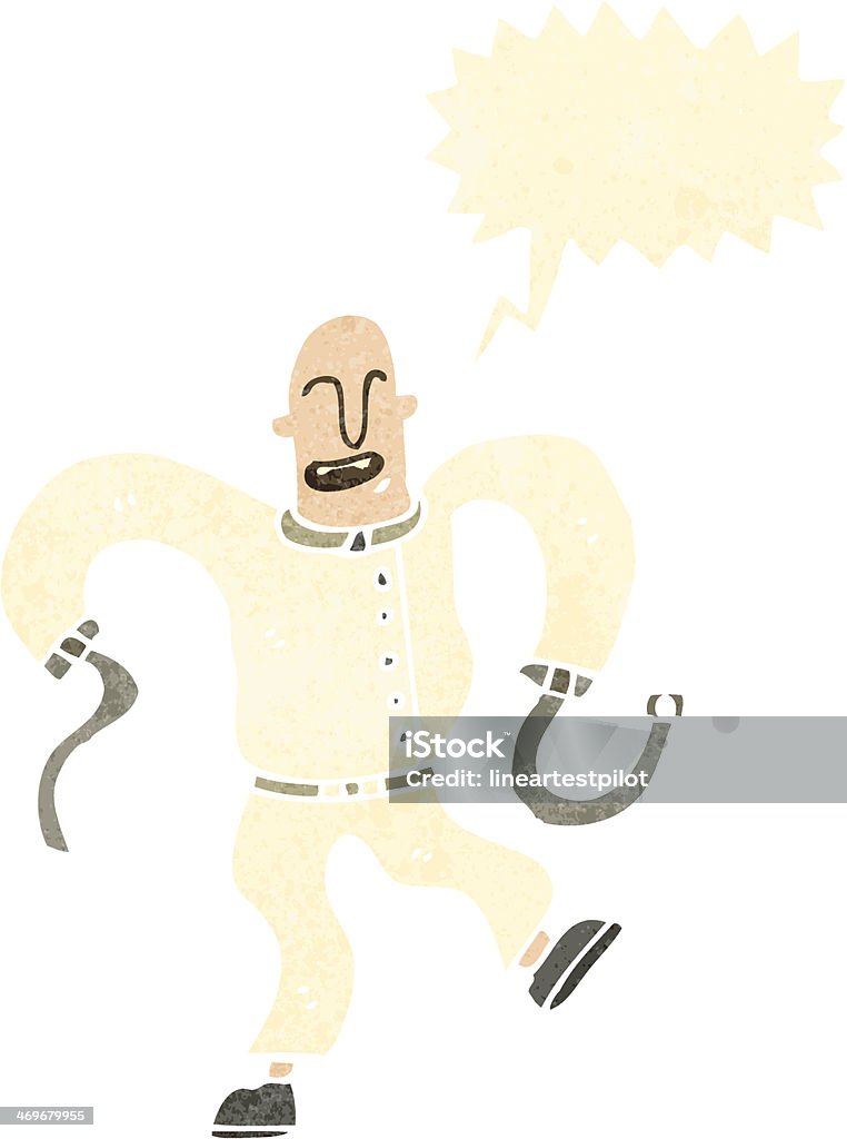 retro cartoon insane man Retro cartoon with texture. Isolated on White. Bizarre stock vector