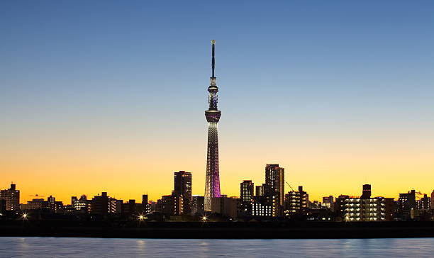 街の眺めと東京スカイツリーに富士山 - sky tree audio ストックフォトと画像