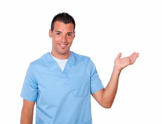 istock Male nurse holding up his left palm 469683763