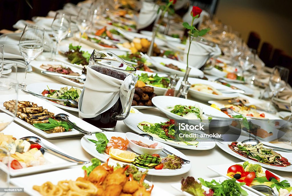 Banquet table Table with food and drink Buffet Stock Photo