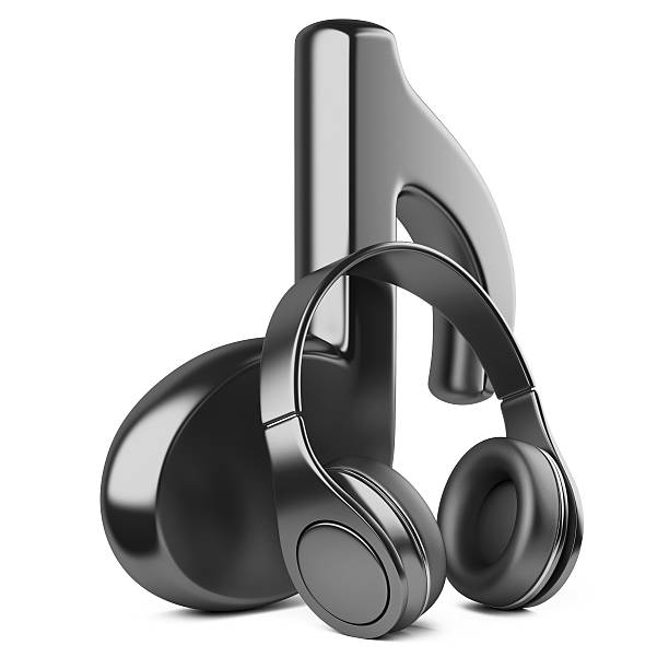 istock Black music note and headphones isolated on white 469684625