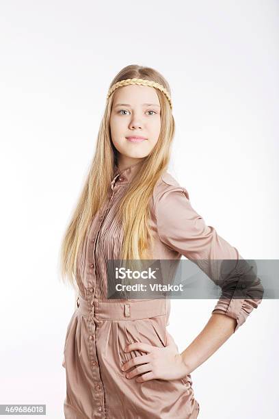Young Blonde Girl With Long Hair On A White Background Stock Photo -  Download Image Now - iStock