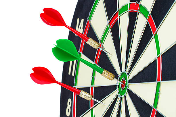 istock Darts arrows in the target center isolated on a white 469686150