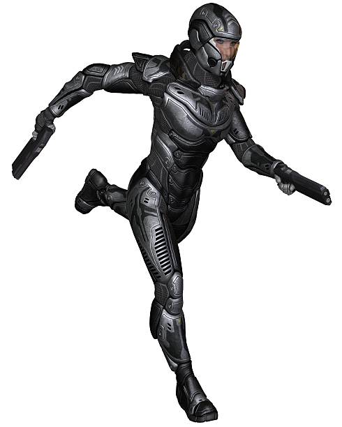 istock Female Science Fiction Soldier - Running 469689549