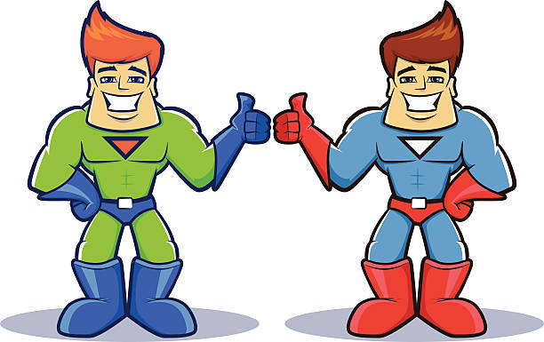 Superhero twins vector art illustration