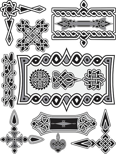 Set of elements of design Set of elements of design in Celtic style - a vector church borders stock illustrations