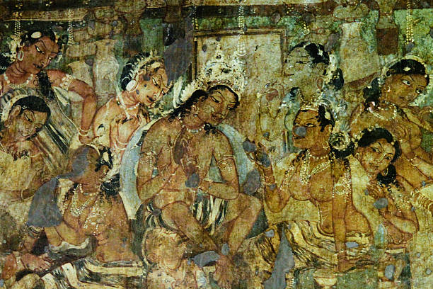 grotta pittura murale in ajanta - novice buddhist monk foto e immagini stock