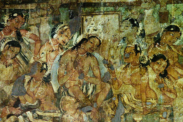 pintura da caverna ajanta mural - novice buddhist monk - fotografias e filmes do acervo
