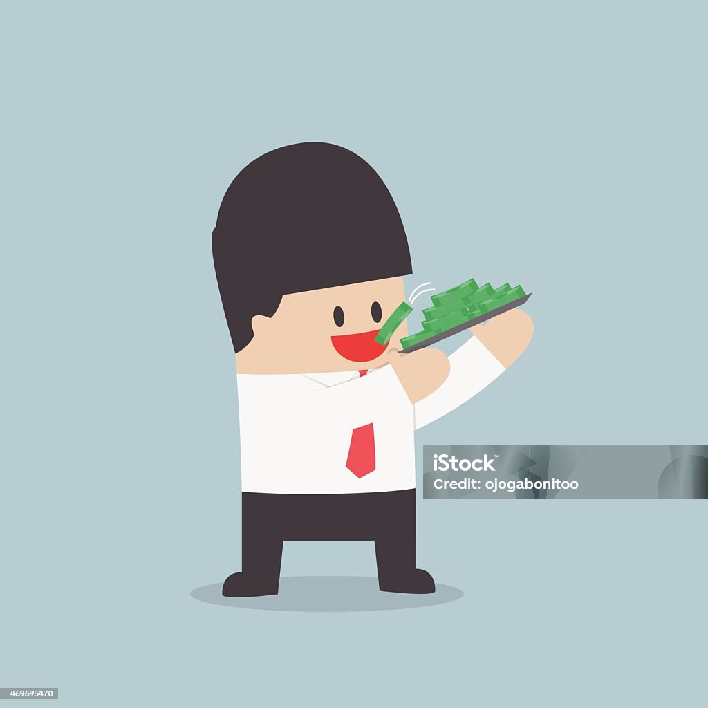 Businessman eating dollars, Corruption and greed concept Businessman eating dollars, Corruption and greed concept, VECTOR, EPS10 2015 stock vector