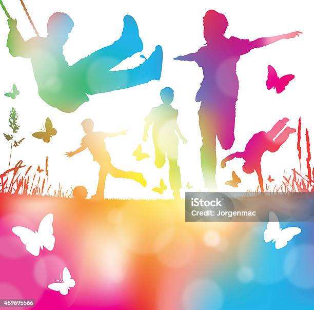 Abstract Boys Playing In Beautiful Summer Haze Stock Illustration - Download Image Now - Child, Playing, In Silhouette