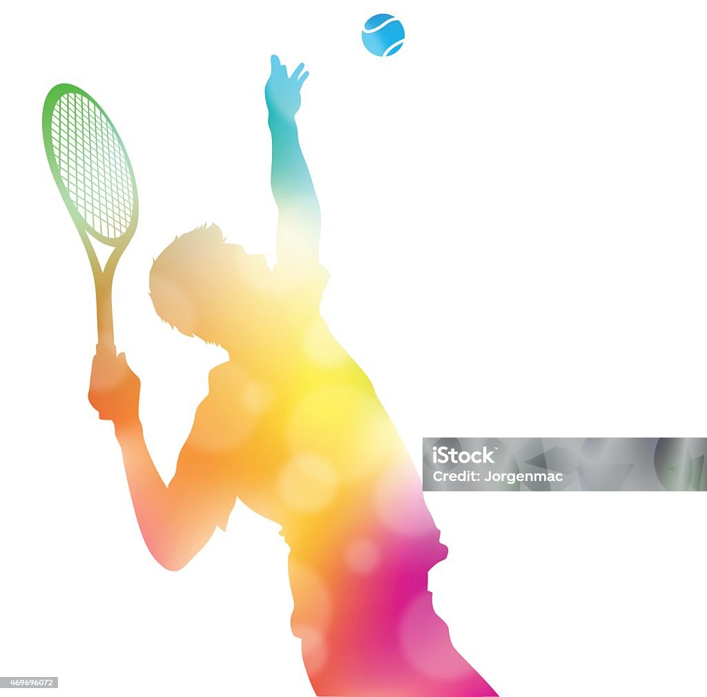 Abstract Tennis Player Serving in Beautiful Summer Haze. Colorful abstract illustration of a Tennis Player serving high to hit an Ace in this Championship match through a haze of summer blurs. Tennis stock vector
