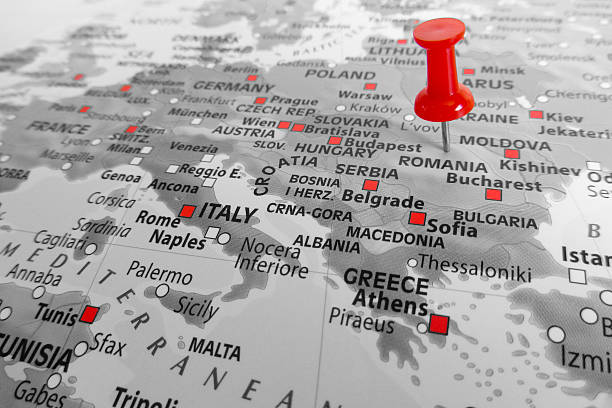 istock Red marker over Romania 469703058