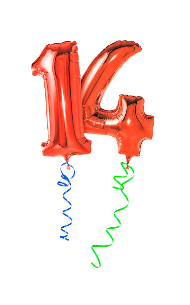istock Red balloons with ribbon - Number 14 469703164