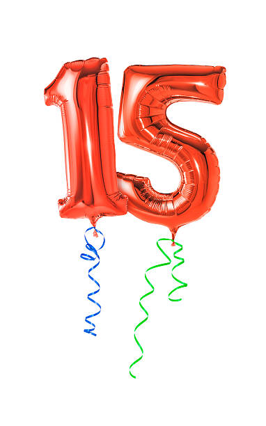 istock Red balloons with ribbon - Number 15 469703166