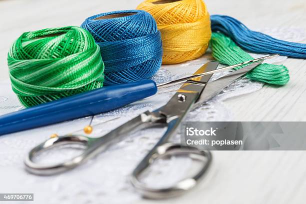 Crochet Stuff Stock Photo - Download Image Now - 2015, Art And Craft, Blue