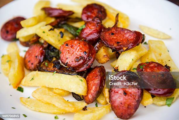 Chorizo And Fries Stock Photo - Download Image Now - After Work, Al Ajillo, Braised