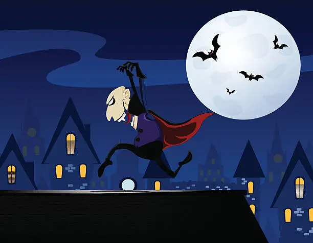 Vector illustration of Vampire sneaking up on the roof