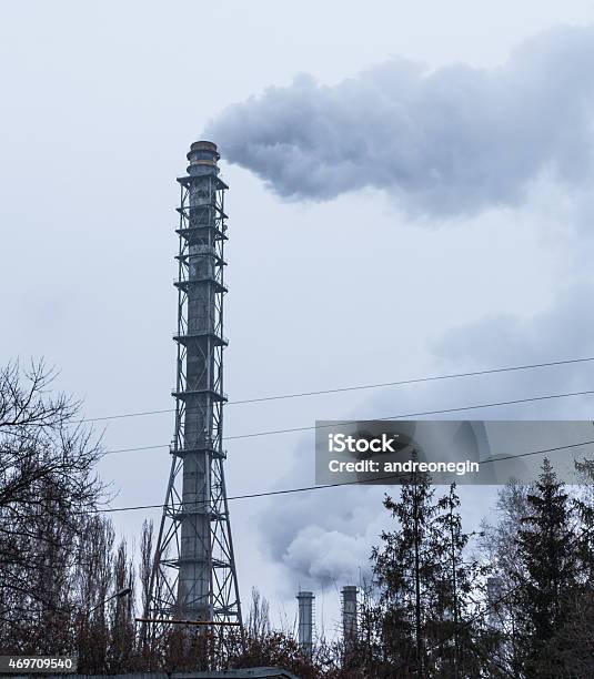 White Smoke Coming From The Tube Stock Photo - Download Image Now - 2015, Blue, Built Structure