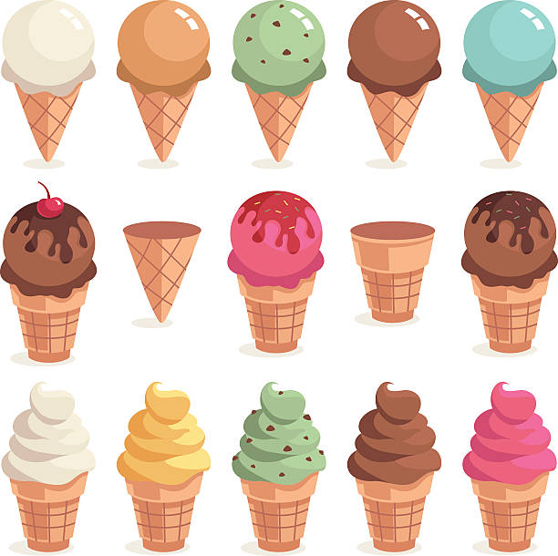 Ice Cream Cones Set of cartoon vector ice cream cones chocolate clipart stock illustrations