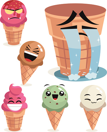 Cartoon ice cream cones set including: 