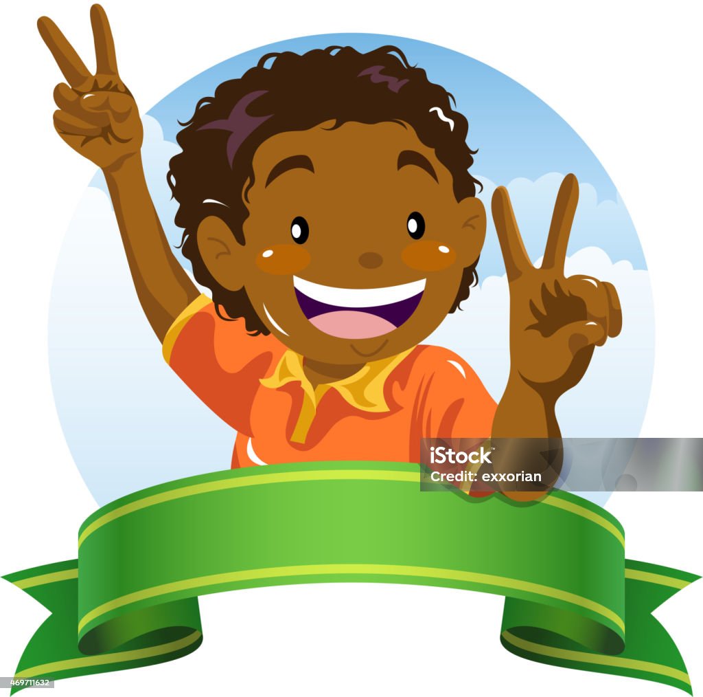 Teenage boy showing victory gesture with ribbon banner Teenage boy showing victory gesture with ribbon banner. EPS10. 2015 stock vector