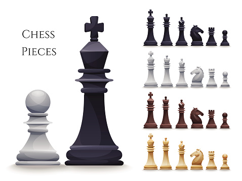 Vector Chess Figures big set, black and white. Illustration