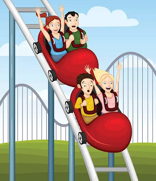 Vector illustration of Cartoon illustrated of some young adults on a rollercoaster