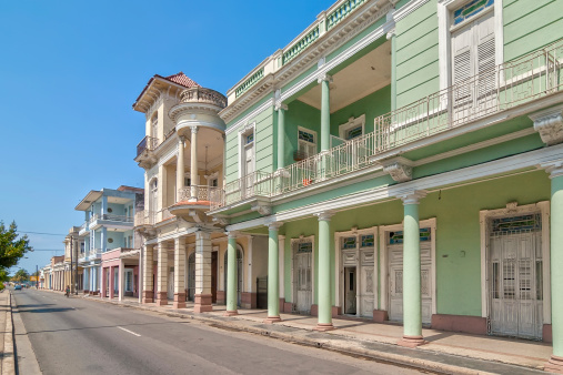 Traditional colonial style colored buildings located on main street Paseo el Prado