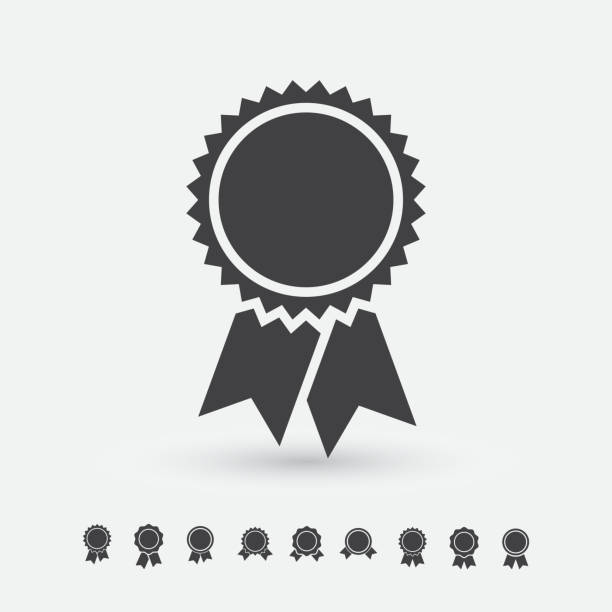 Badge with ribbons icon Vector set, simple flat design you win graphic stock illustrations