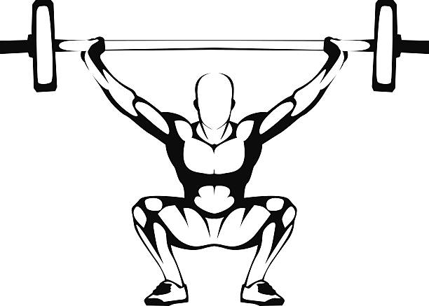 ilustrações de stock, clip art, desenhos animados e ícones de halterofilismo agacha-te. ilustração. - men body building human muscle muscular build