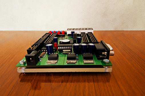 3D illustration of a CPU over a generic mainboard