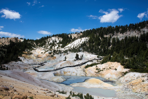 View of volcanic activity and thermal sources at Bumpass Hell in Lassen National Park