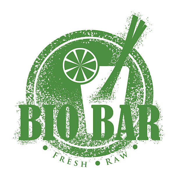 Bio Bar Design Vintage Menu Stamp. Fresh, Vegan Distressed Label vector art illustration