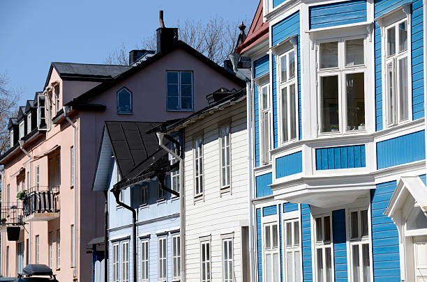 Old traditional houses in Vaxholm, Stockholm archipelago, Sweden