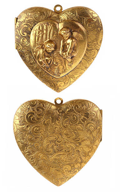 porta-retrato ouro com cherubs charme coração - locket - fotografias e filmes do acervo
