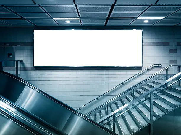 Photo of Mock up Horizontal poster commercial sign in subway station