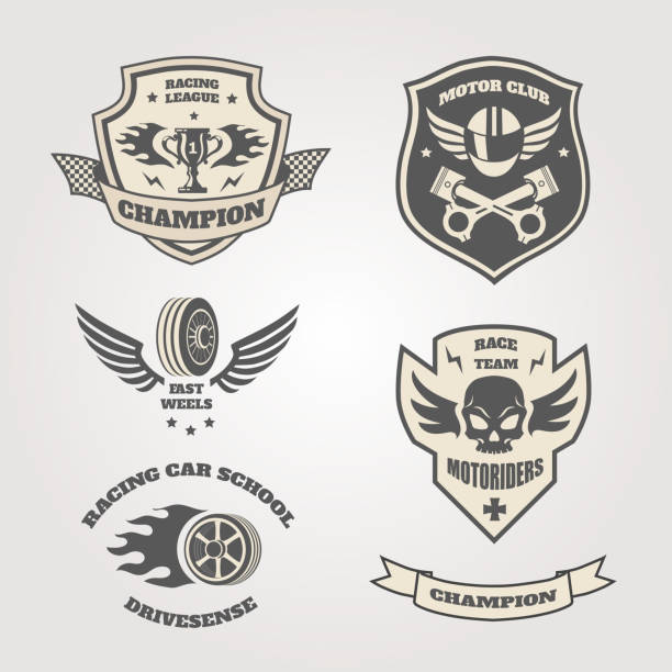 ilustrações, clipart, desenhos animados e ícones de grand prix de corrida motorclub emblems conjunto isolada ilustração vetorial - grand prix